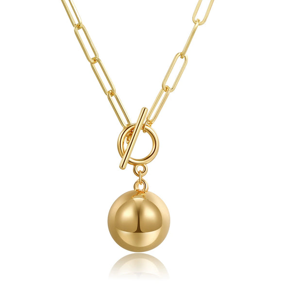 Women's Minimalist Geometric Ball Necklace With Paper Clip Chain Hip Hop Style Fashion Accessory