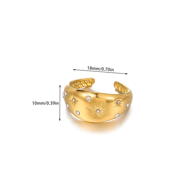 Women's Minimalist Geometric Bow Ring In Goldplated Copper With A Wideface Design And Diamondencrusted Detail