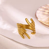 Women's Minimalist Geometric Bow Ring In Goldplated Copper With A Wideface Design And Diamondencrusted Detail