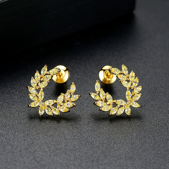Women's Minimalist Geometric Branchshaped Wing Earrings With Zircon Accents Electroplated Copper Jewelry