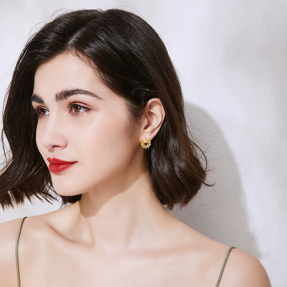 Women's Minimalist Geometric Branchshaped Wing Earrings With Zircon Accents Electroplated Copper Jewelry