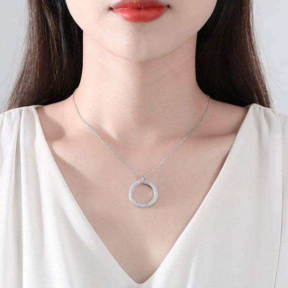 Women's Minimalist Geometric Circle Pendant Necklace With Copper And Zircon Electroplated Cross Chain