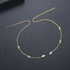 Women's Minimalist Geometric Copper Ear Threader Tassel Earrings With Zircon Accents And Elegant Long Drop Design