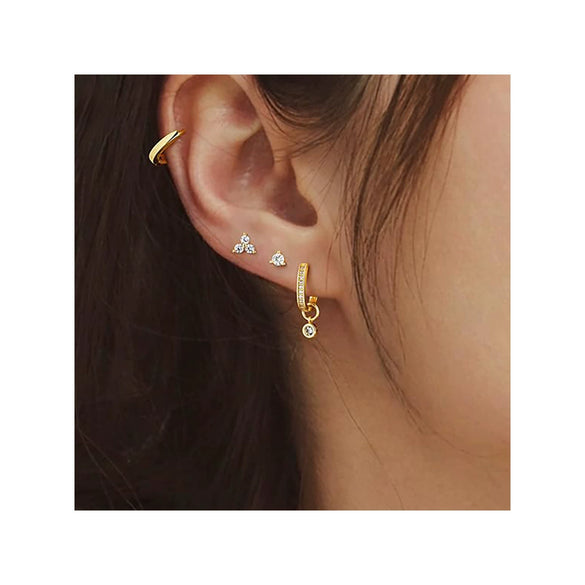 Women's Minimalist Geometric Copper Earring Set With Gold Color Electroplated Finish Sweet And Artistic Style
