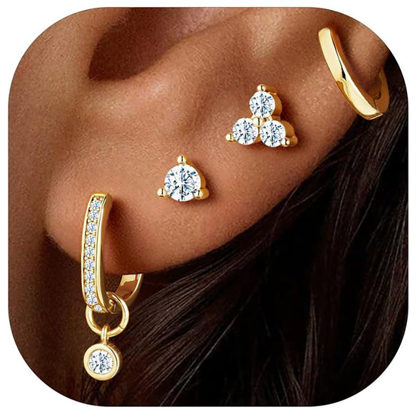 Women's Minimalist Geometric Copper Earring Set With Gold Color Electroplated Finish Sweet And Artistic Style