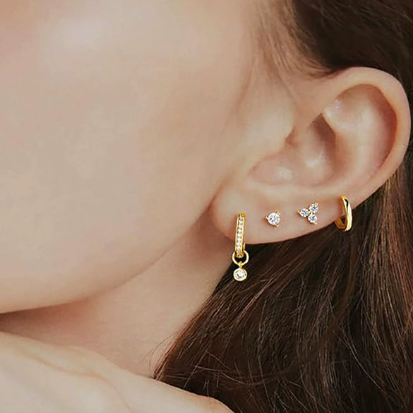 Women's Minimalist Geometric Copper Earring Set With Gold Color Electroplated Finish Sweet And Artistic Style