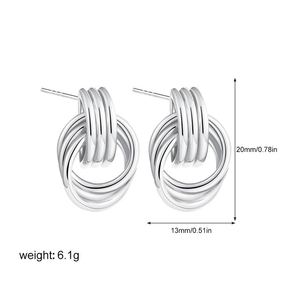 Women's Minimalist Geometric Copper Earrings With Electroplating And Irregular Double Ring Coil Winding Design
