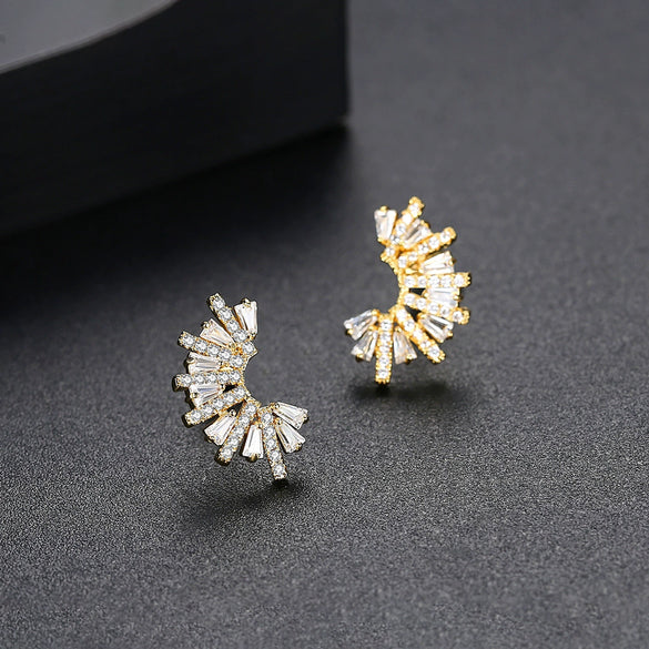 Women's Minimalist Geometric Copper Earrings With Zircon Inlay And Electroplated Finish Fashion Jewelry Gift