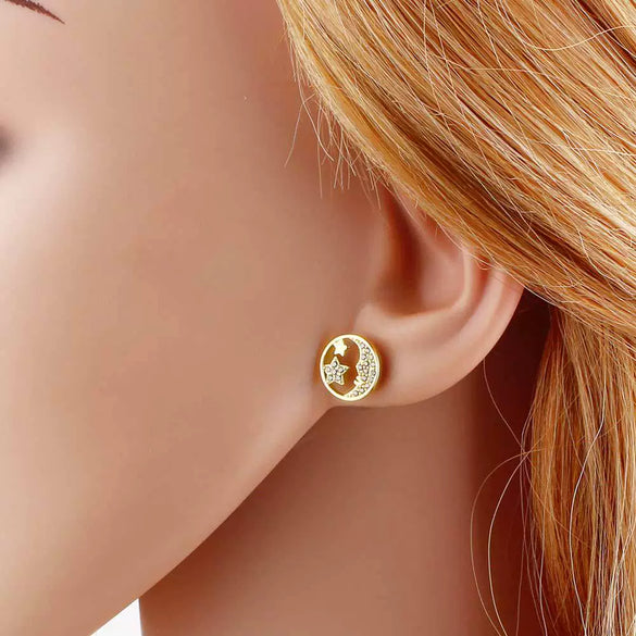 Women's Minimalist Geometric Copper Gold Plated Zircon Star And Smiley Earrings
