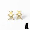 Women's Minimalist Geometric Copper Gold Plated Zircon Star And Smiley Earrings