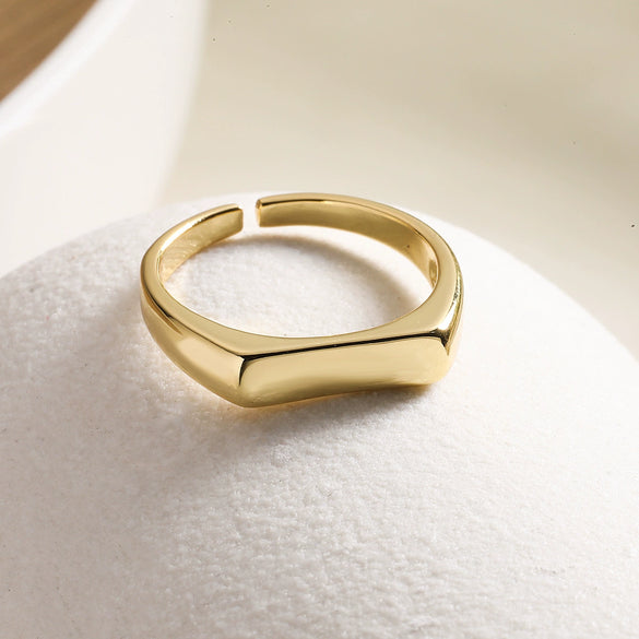 Women's Minimalist Geometric Copper 18K Gold Plated Open Ring Micropaved