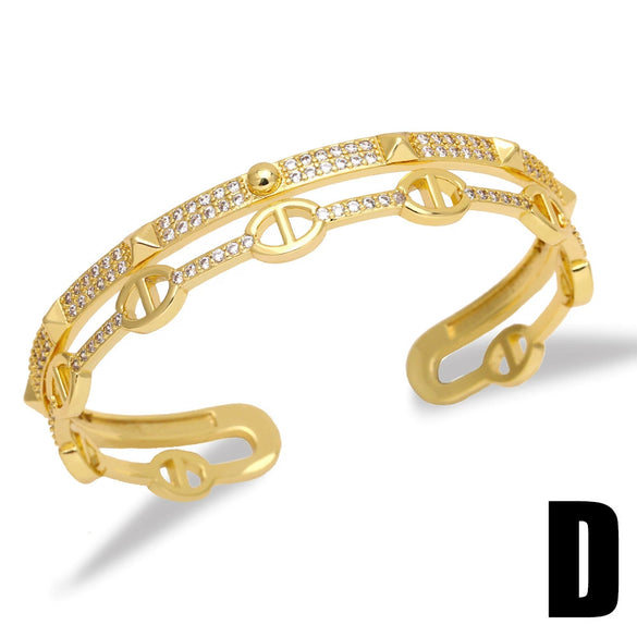 Women's Minimalist Geometric Copper Open Bracelet With Electroplated Finish Fashion Statement Jewelry