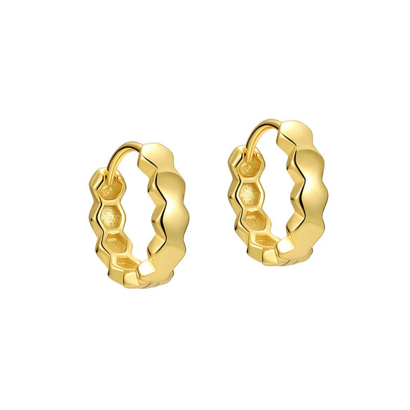Women's Minimalist Geometric Hexagonal Hoop Earrings With Silver Needle And Electroplated Copper Honeycomb Design