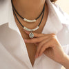 Women's Minimalist Geometric Metal Alloy Pendant Necklace With Leather Wax Thread Chain And Electroplating Treatment