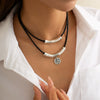 Women's Minimalist Geometric Metal Alloy Pendant Necklace With Leather Wax Thread Chain And Electroplating Treatment