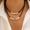 Women's Minimalist Geometric Metal Alloy Pendant Necklace With Leather Wax Thread Chain And Electroplating Treatment