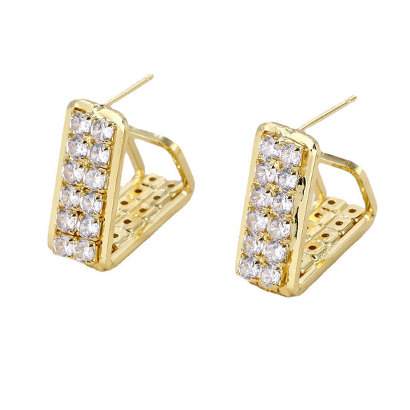 Women's Minimalist Geometric Metal Earrings With Aaa Zircon Claw Setting Electroplated Fashion Jewelry