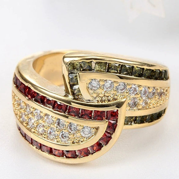 Women's Minimalist Geometric Metal Gem Ring With Olivine Garnet And White Topaz Electroplated Fashion Jewelry