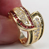 Women's Minimalist Geometric Metal Gem Ring With Olivine Garnet And White Topaz Electroplated Fashion Jewelry