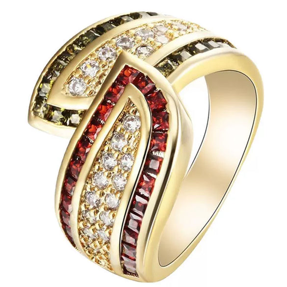 Women's Minimalist Geometric Metal Gem Ring With Olivine Garnet And White Topaz Electroplated Fashion Jewelry