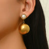 Women's Minimalist Geometric Pearl Earrings With Stainless Steel Ear Needles And Electroplated Titanium Steel Ball Pendant