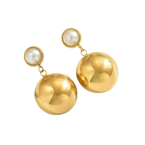 Women's Minimalist Geometric Pearl Earrings With Stainless Steel Ear Needles And Electroplated Titanium Steel Ball Pendant