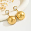 Women's Minimalist Geometric Pearl Earrings With Stainless Steel Ear Needles And Electroplated Titanium Steel Ball Pendant
