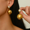 Women's Minimalist Geometric Pearl Earrings With Stainless Steel Ear Needles And Electroplated Titanium Steel Ball Pendant