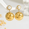 Women's Minimalist Geometric Pearl Earrings With Stainless Steel Ear Needles And Electroplated Titanium Steel Ball Pendant