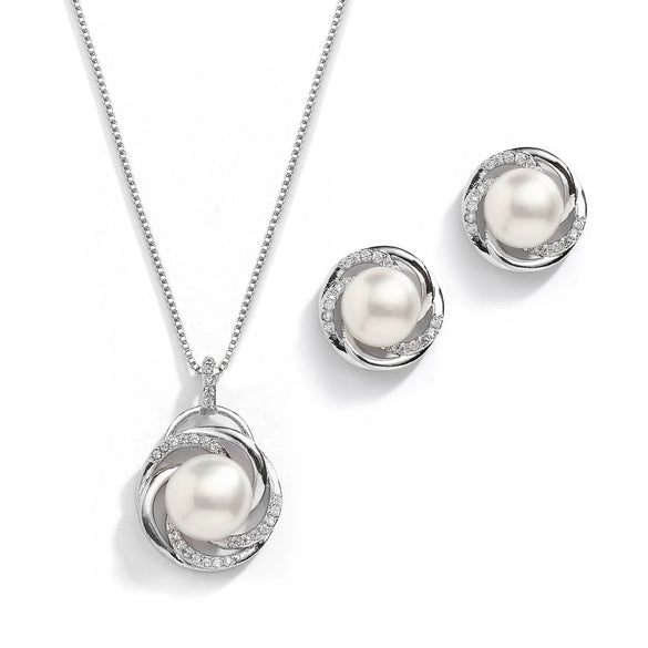 Women's Minimalist Geometric Pendant Necklace And Earring Set With Imitation Pearl And Yew Wood Electroplated Gold Tone Old Money Style Jewelry