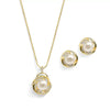 Women's Minimalist Geometric Pendant Necklace And Earring Set With Imitation Pearl And Yew Wood Electroplated Gold Tone Old Money Style Jewelry