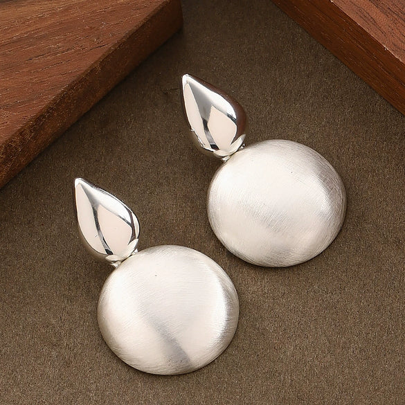 Women's Minimalist Geometric Round Metal Stud Earrings With Handbrushed Finish And Copper Posts Refined Fashion Jewelry