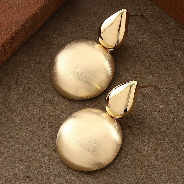 Women's Minimalist Geometric Round Metal Stud Earrings With Handbrushed Finish And Copper Posts Refined Fashion Jewelry