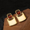 Women's Minimalist Geometric Square Metal Earrings With Goldplated Finish And Elegant Business Style