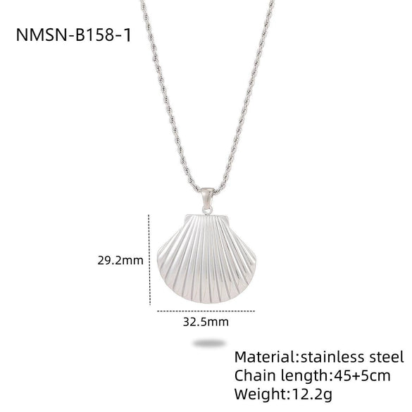 Women's Minimalist Geometric Stainless Steel And Pearl Marine Shell Necklace Pendant With Electroplating