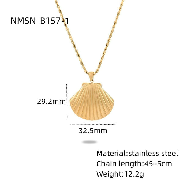 Women's Minimalist Geometric Stainless Steel And Pearl Marine Shell Necklace Pendant With Electroplating