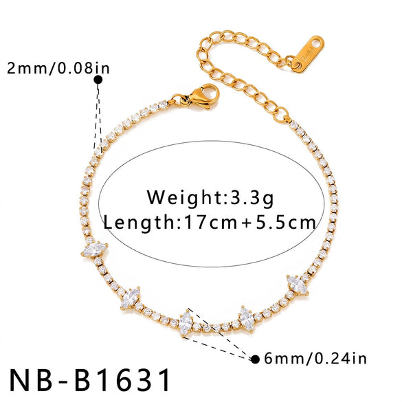 Women's Minimalist Geometric Stainless Steel Bracelet With Zircon And Rhinestone Accents And An Electroplated Finish