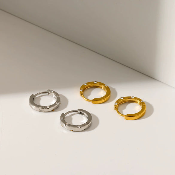 Women's Minimalist Geometric Stainless Steel Hoop Earrings With Pvd Vacuum Gold Plating And Diamond Encrusted Detail Non Fading Simple Style