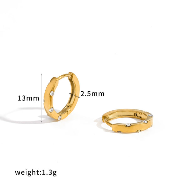 Women's Minimalist Geometric Stainless Steel Hoop Earrings With Pvd Vacuum Gold Plating And Diamond Encrusted Detail Non Fading Simple Style