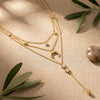 Women's Minimalist Geometric Stainless Steel Necklace With Moon Star And Water Drop Pendant Light Luxury Zircon Rhinestone Inlay And Electroplated Finish