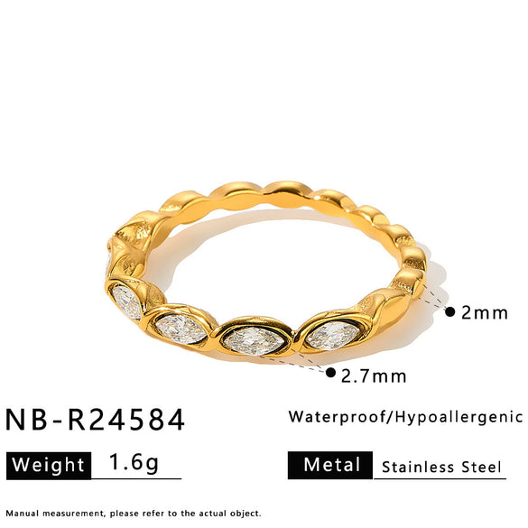 Women's Minimalist Geometric Stainless Steel Ring With Zircon Inlay And 18K Vacuum Plated Finish