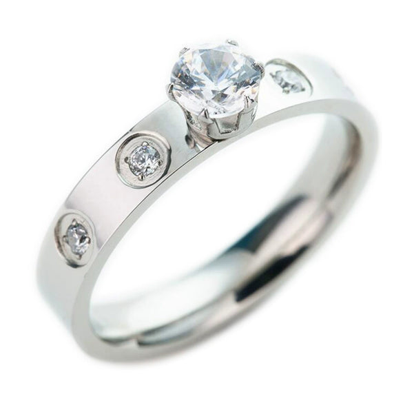 Women's Minimalist Geometric Titanium Steel Rhinestone Inlay Ring Simple Fashion Wedding Band
