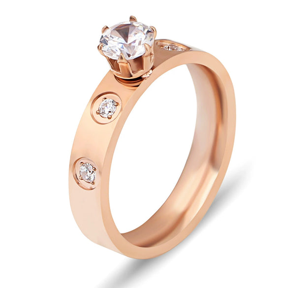 Women's Minimalist Geometric Titanium Steel Rhinestone Inlay Ring Simple Fashion Wedding Band