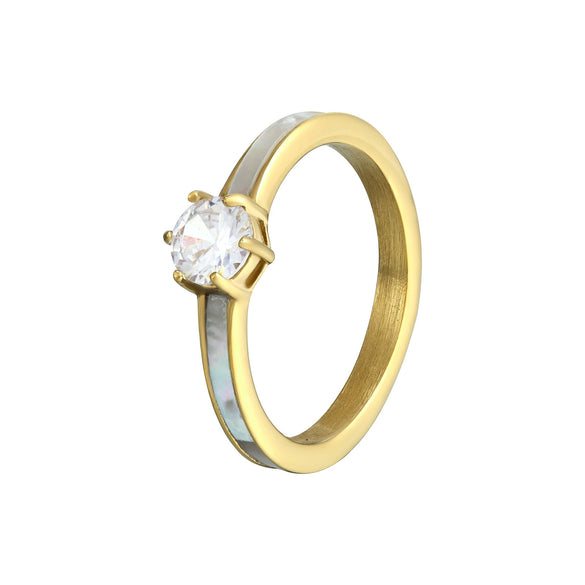 Women's Minimalist Geometric Titanium Steel Ring With Single Row Inlay Electroplated Simple Fashion Band