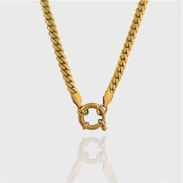 Women's Minimalist Geometric Titanium Steel Spring Buckle Open Ring Removable Basic Chain With 18K Real Gold Furnace Vacuum Plating