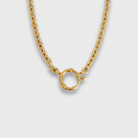 Women's Minimalist Geometric Titanium Steel Spring Buckle Open Ring Removable Basic Chain With 18K Real Gold Furnace Vacuum Plating