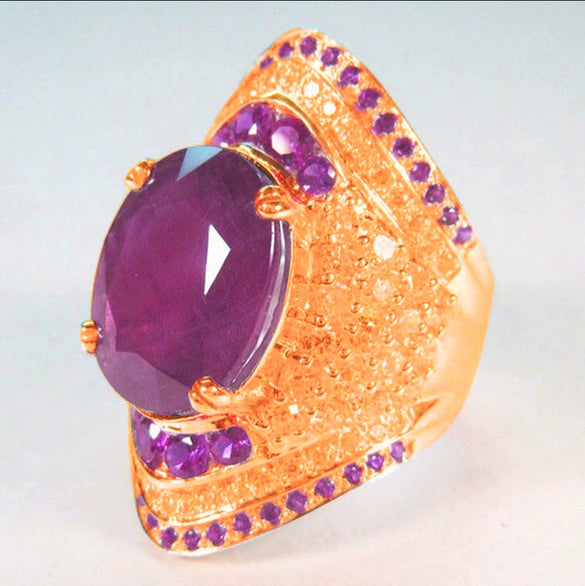 Women's Minimalist Geometric U Shaped Metal Ring With Inlaid Ruby And Diamond Style Exaggerated Fashion Jewelry