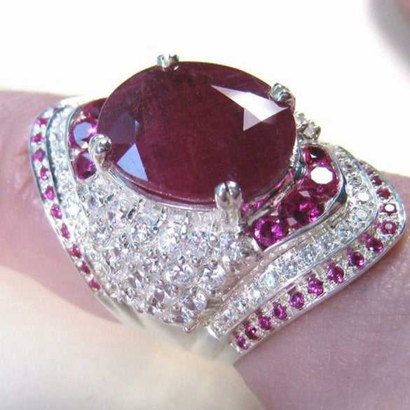 Women's Minimalist Geometric U Shaped Metal Ring With Inlaid Ruby And Diamond Style Exaggerated Fashion Jewelry