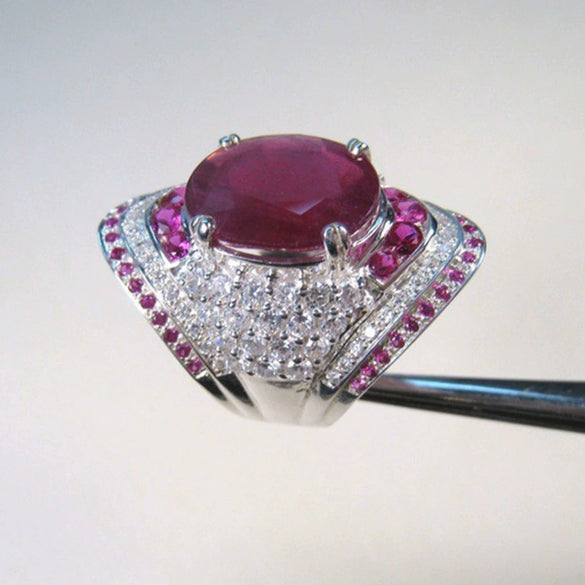 Women's Minimalist Geometric U Shaped Metal Ring With Inlaid Ruby And Diamond Style Exaggerated Fashion Jewelry