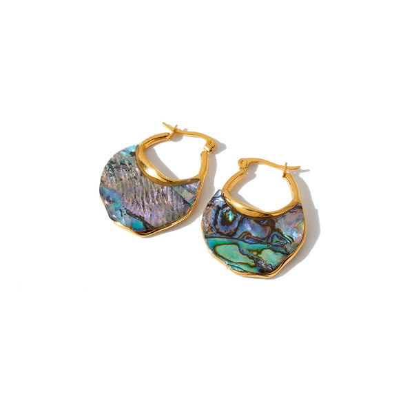 Women's Minimalist Geometric U Shaped Stainless Steel Earrings With 18K Vacuum Plated Finish And Elegant Shell Inlay Style